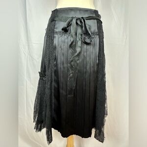 NWT Prada Black 100% Silk Satin & Lace Skirt Sz 38